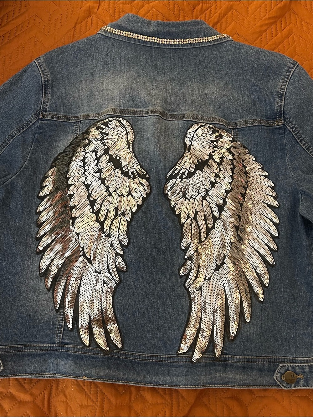 d. jeans Denim Jacket with Iridescent Rhinestone Collar - Light Blue